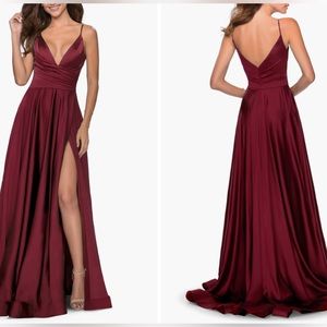 NWT La Femme Red Wine Strappy Back Satin Ballgown Dress Gown SZ 8 $408
